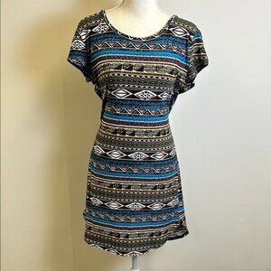Derek Heart Women’s Extra Large Tribal Print Dress in Blue and Black